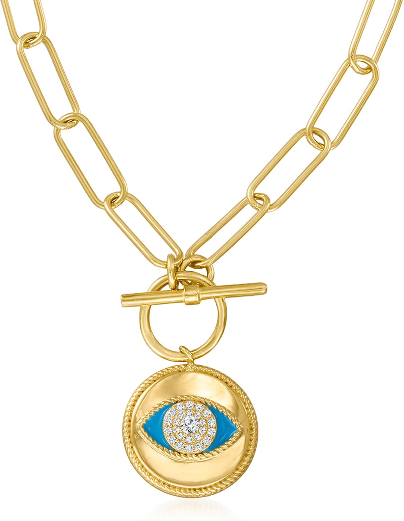 Ross-Simons White Topaz and Enamel Evil Eye Necklace in 18kt Gold Over Sterling female