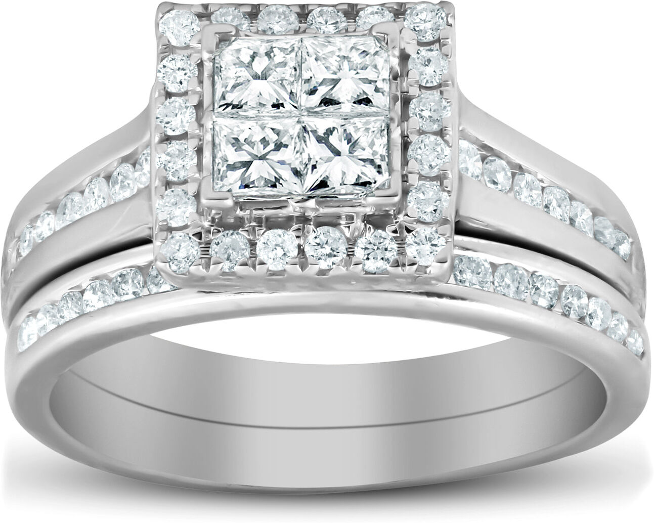 Pompeii3 1 Ct TDW Princess Cut Halo Diamond Engagement Wedding Ring Set 10k White Gold US 4 female