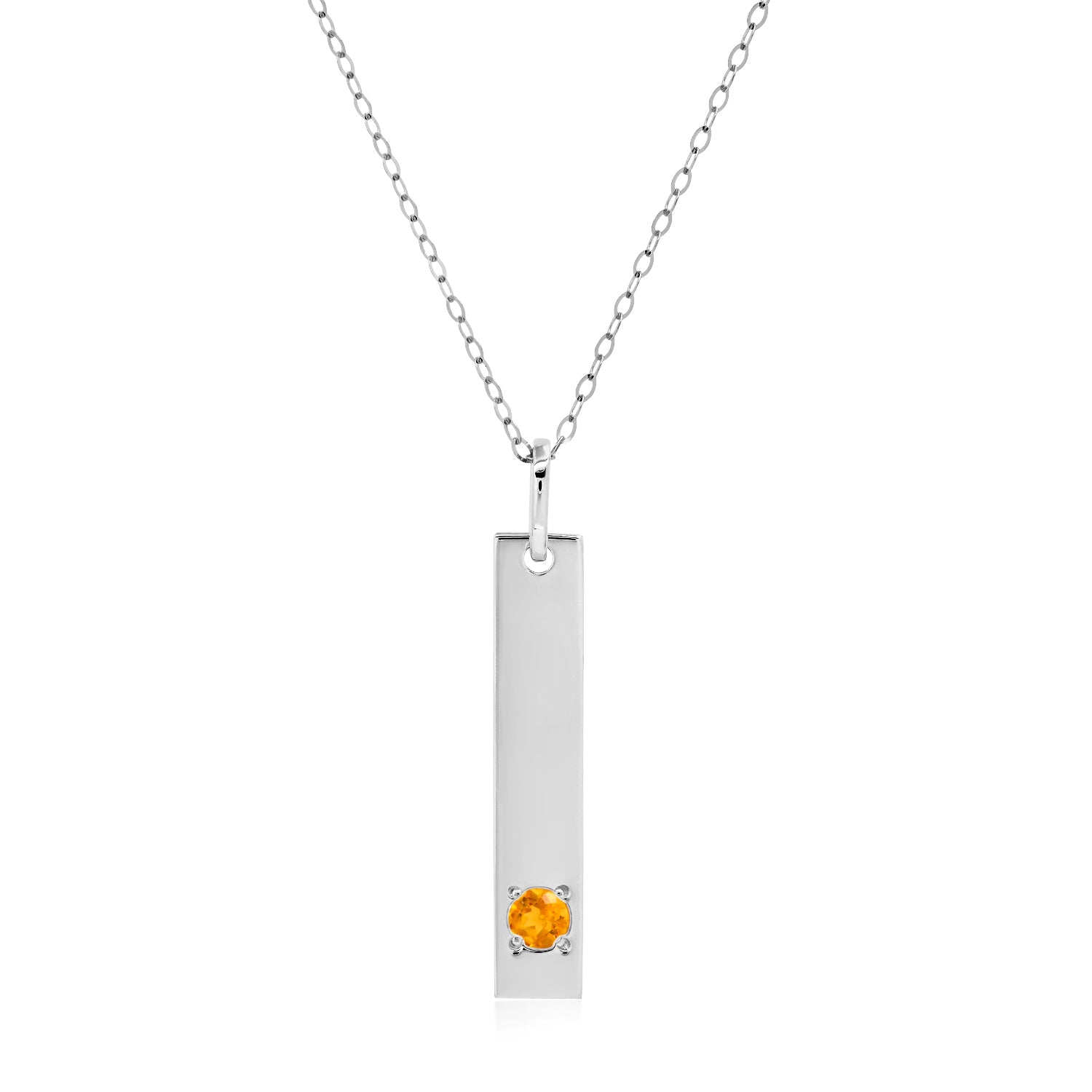 MAX + STONE 14k White Gold Bar Pendant Necklace with 3mm Small Round Gemstone Adjustable Cable Chain 16 Inches to 18 Inches with Spring Ring Clasp female