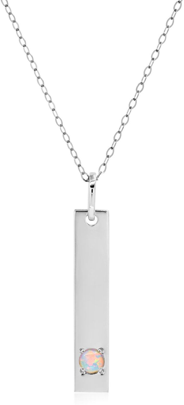 MAX + STONE 14k White Gold Bar Pendant Necklace with 3mm Small Round Gemstone Adjustable Cable Chain 16 Inches to 18 Inches with Spring Ring Clasp female