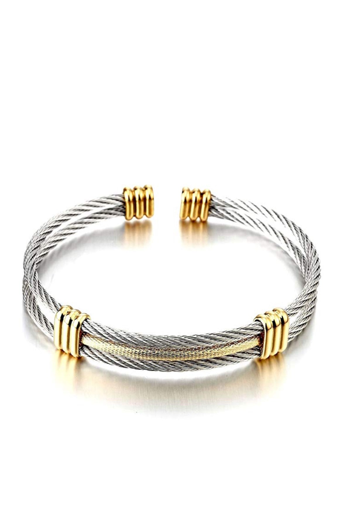 Stephen Oliver 18k Gold & Silver Two Tone Cable Cuff Bangle male