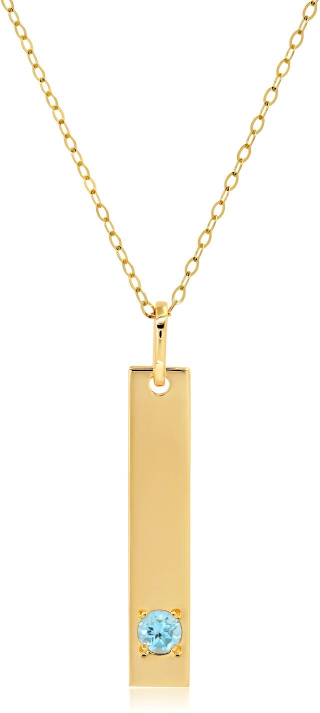 MAX + STONE 14k Yellow Gold Bar Pendant Necklace with 3mm Small Round Gemstone Adjustable Cable Chain 16 Inches to 18 Inches with Spring Ring Clasp female