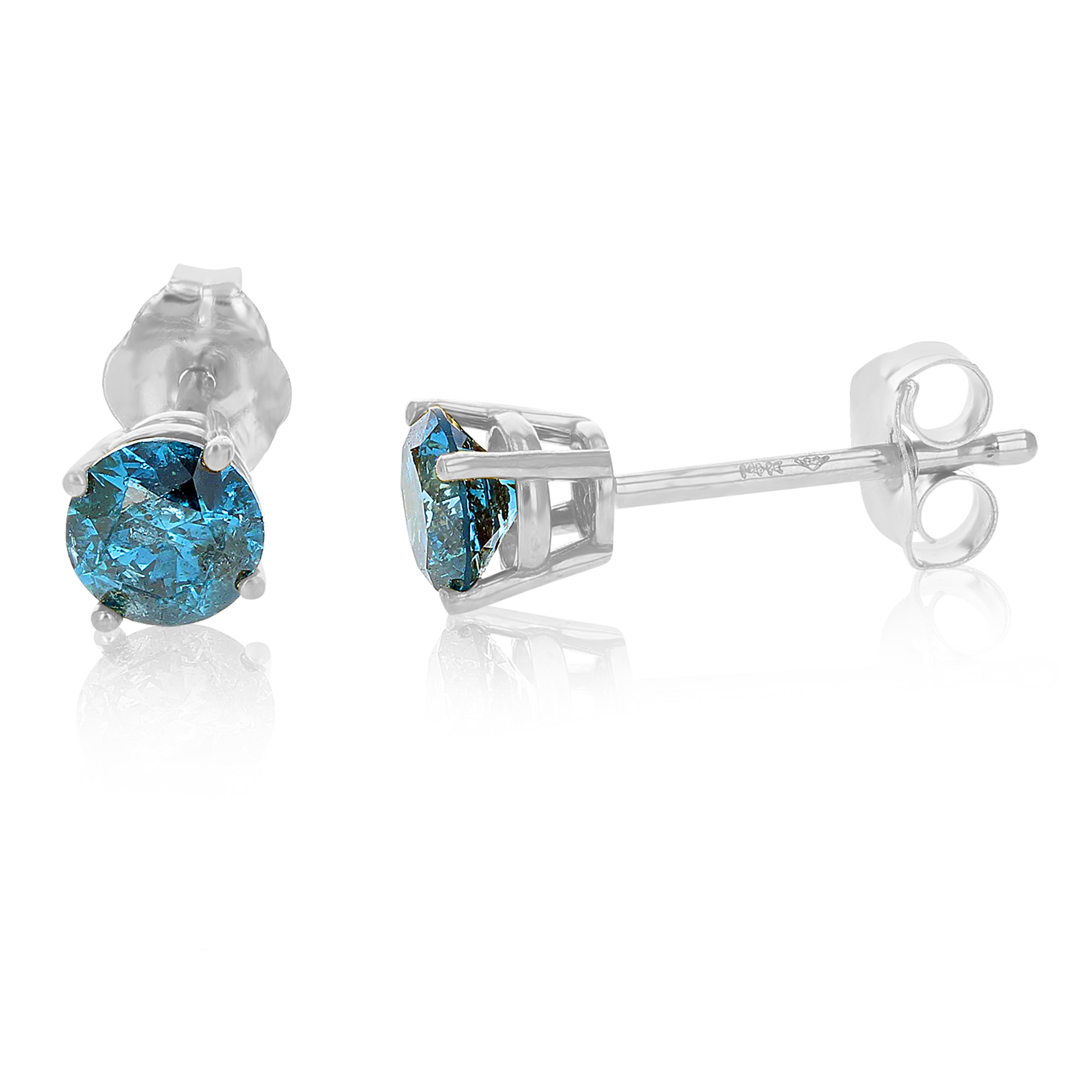 Vir Jewels 3/8 cttw Blue Diamond Stud Earrings 14k White or Yellow Gold Round Shape with Push Backs female