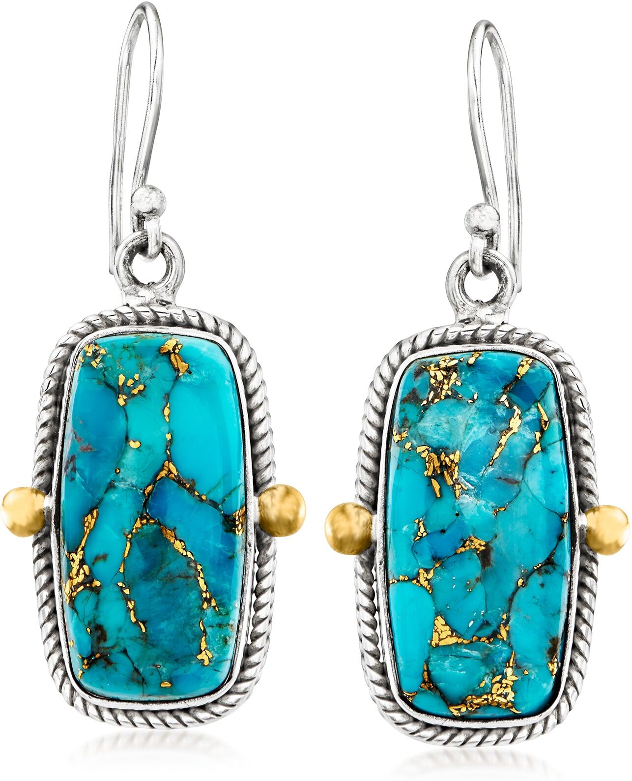 Ross-Simons Turquoise Drop Earrings in 2-Tone Sterling Silver female