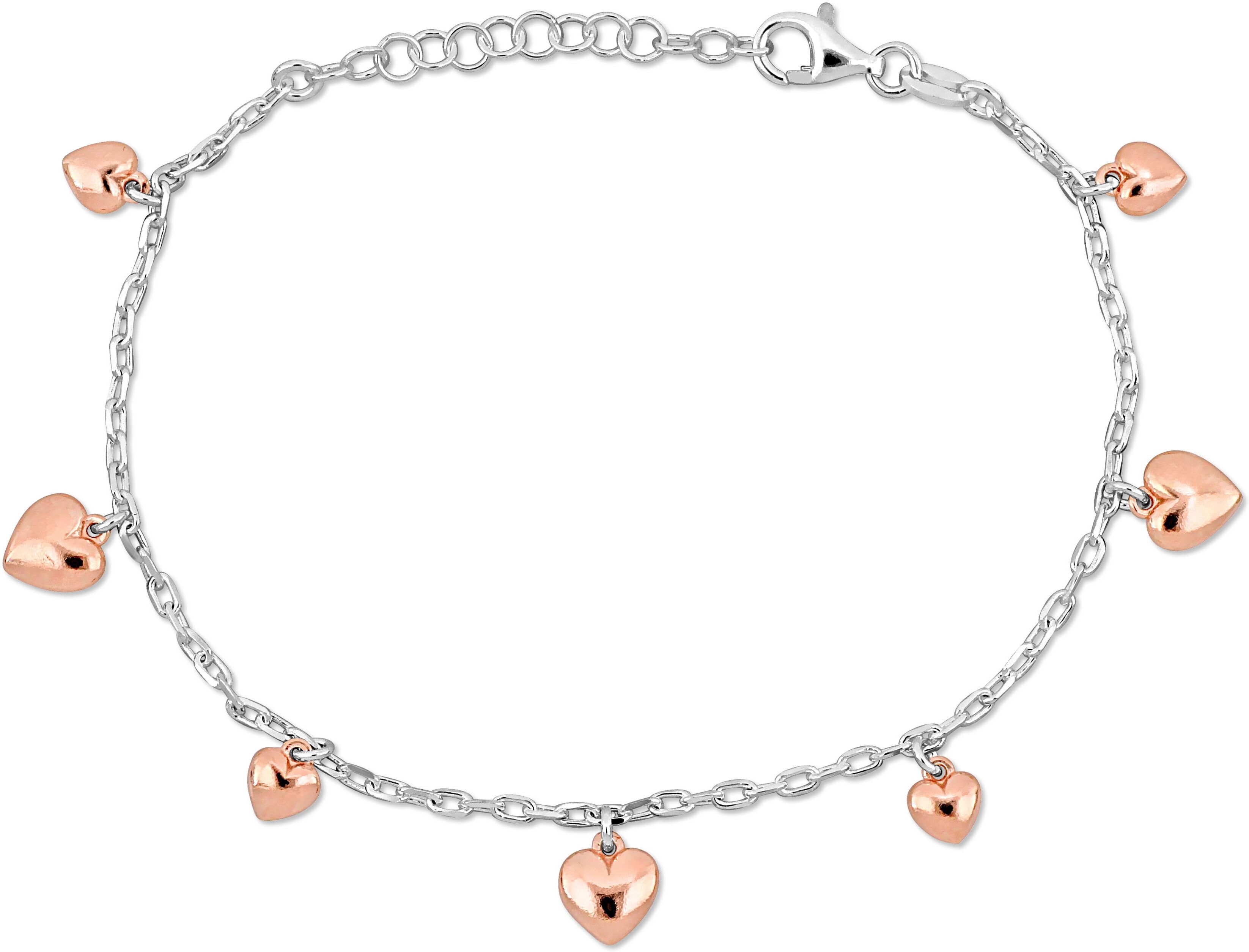 Mimi & Max Children's Heart Charm Bracelet Diamond Cut Cable Chain in Two-Tone Sterling Silver - 6.5+1 in. One Size