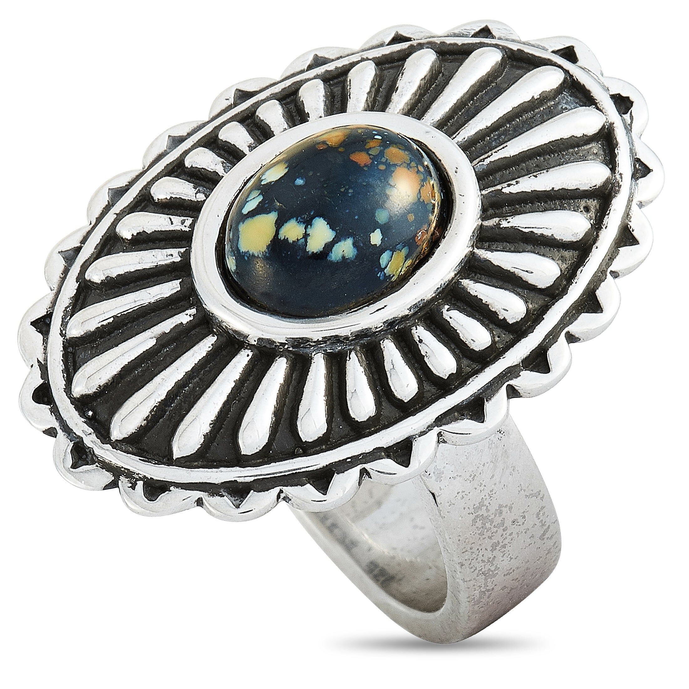 King Baby Large Starburst Concho Silver and Spotted Turquoise Ring US 9 female