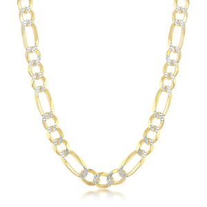 Simona Sterling Silver Pave 7mm Figaro Chain (180 Gauge) - Gold Plated - gold
