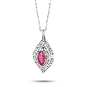 Non Branded LB Exclusive 14K White Gold 0.08 ct Diamond and Ruby Necklace - silver