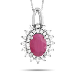 Non Branded LB Exclusive 14K White Gold 0.24 ct Diamond and 1.00 ct Ruby Necklace - pink