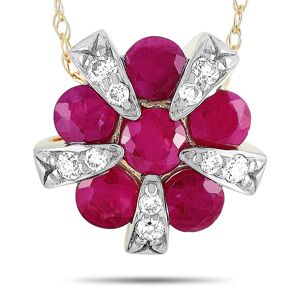 Non Branded LB Exclusive 14K Yellow Gold 0.09 ct Diamond and Ruby Pendant Necklace - pink