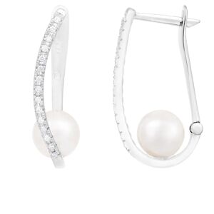Splendid Pearls 14k White Gold Diamond & Pearl Earrings - white