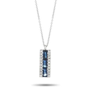 Non Branded LB Exclusive 14K White Gold 0.10ct Diamond and Sapphire Necklace - silver