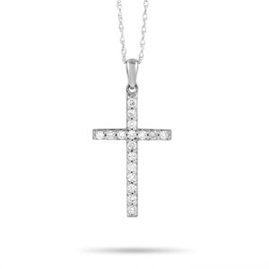 Non Branded LB Exclusive 14K White Gold 0.23ct Diamond Cross Pendant Necklace - silver