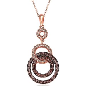 Suzy Levian Cubic Zirconia Sterling Silver Circle Loop Pendant Neckalce - Chocolate - white