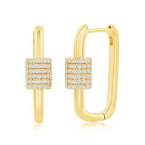 Simona Sterling Silver Micro Pave CZ Oval Carabiner Paperclip Earrings - Gold Plated - gold