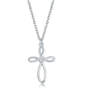 Simona Sterling Silver 0.05cttw Diamond Cross Necklace - silver