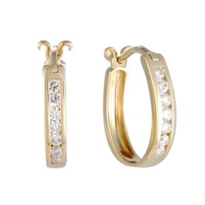 Non Branded ~.25ct Small 14K Yellow Gold Diamond Oval Hoop Earrings - white