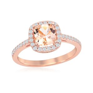Simona Sterling Silver Square Morganite CZ with White CZ Border Ring - Rose Gold Plated - pink - Size: US 7