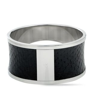 Calvin Klein Spellbound Stainless Steel and Black Leather Bangle Bracelet - black