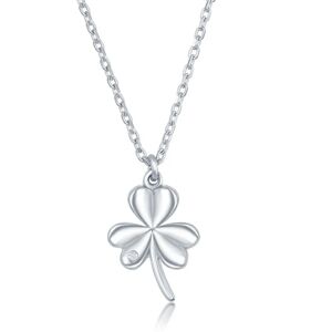 Simona Sterling Silver 0.0075cttw Diamond Three Leaf Clover Necklace - silver
