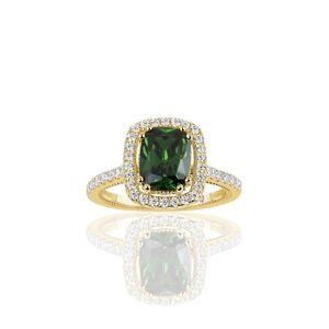 Suzy Levian Golden Sterling Silver Elongated Cushion Cut Green Cubic Zirconia Solitaire Engagement Ring - green - Size: US 5.5