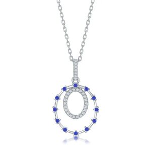 Simona Sterling Silver Double Circle, Blue CZ Pendant - silver