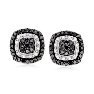 Ross-Simons Black and White Diamond Earrings in Sterling Silver - black