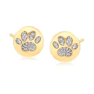 Ross-Simons Diamond Paw Print Stud Earrings in 18kt Yellow Gold Over Sterling Silver - gold
