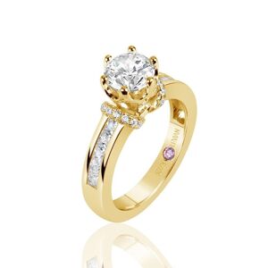Suzy Levian Golden Sterling Silver Cubic Zirconia Round Cut Engagement Ring - yellow - Size: US 5