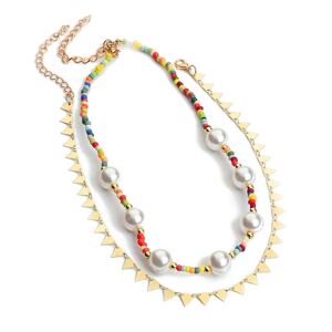 SOHI Pack Of 2 Gold Plated Pearl Beaded Necklace - silver