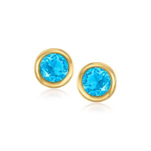 Canaria Fine Jewelry Canaria Bezel-Set Swiss Blue Topaz Stud Earrings in 10kt Yellow Gold - blue