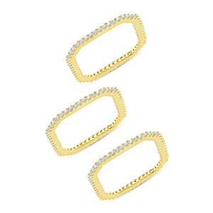 Sterling Forever 14K Gold Plated Sterling Silver CZ Pave Squared Stackable Ring Set of 3 - white - Size: US 5