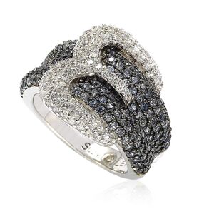 Suzy Levian Sterling Silver Blue & White Sapphire & Diamond Accent Buckle Ring - blue - Size: US 5.5