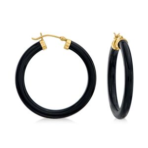 Canaria Fine Jewelry Canaria Black Agate Hoop Earrings in 10kt Yellow Gold - black