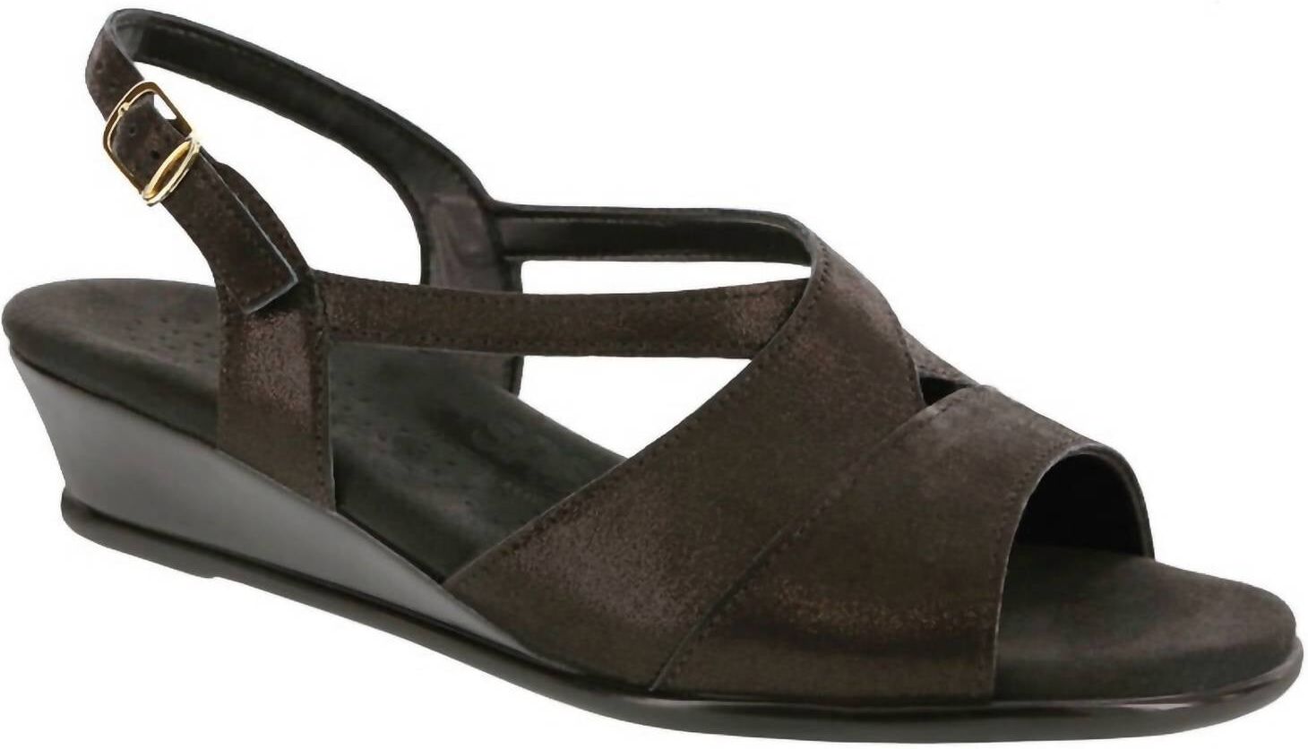 Sas Caress Cross Strap Wedge Sandal - Wide In Space Nero US 7.5 female