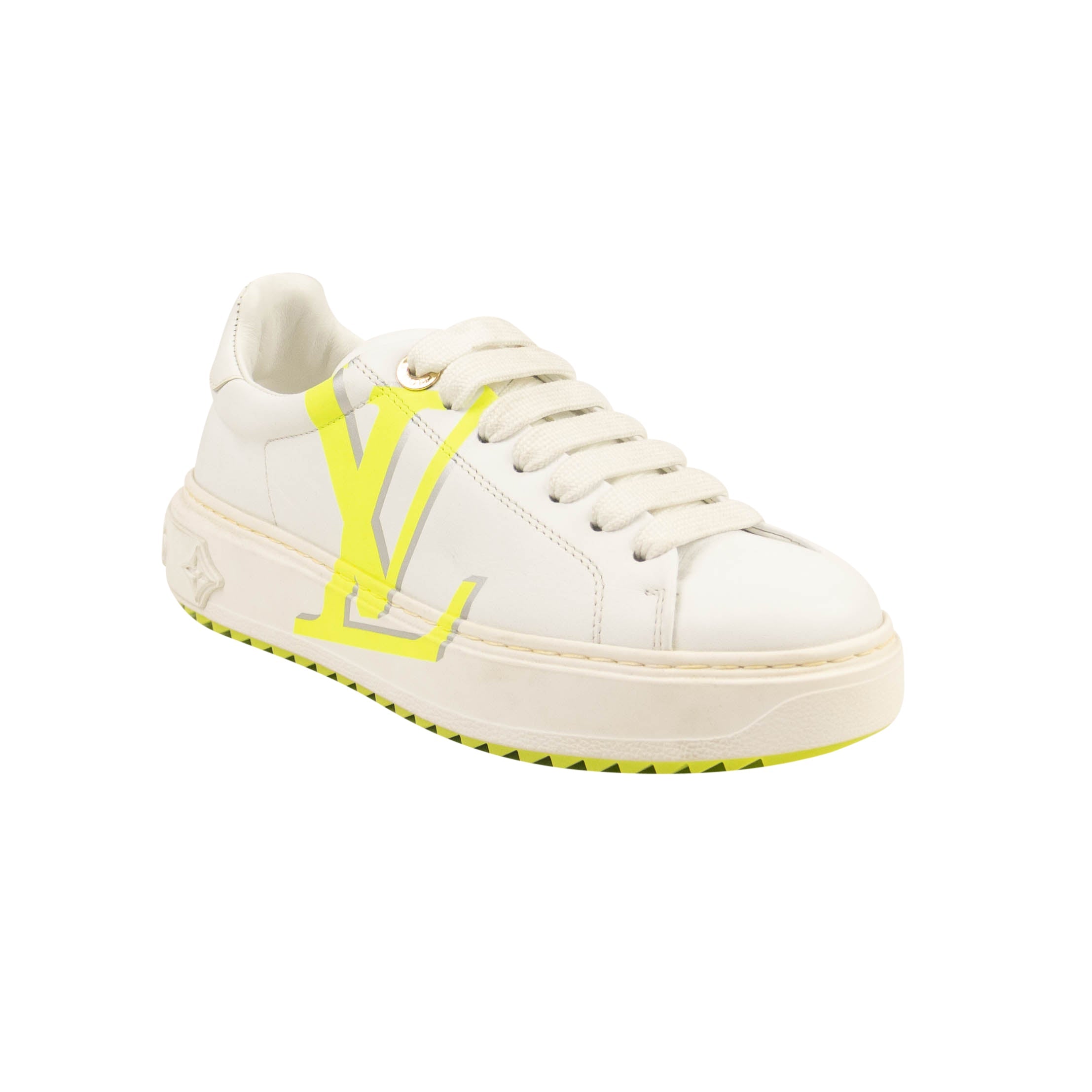 Louis Vuitton White Neon Yellow Time Out Sneakers EU 35 female