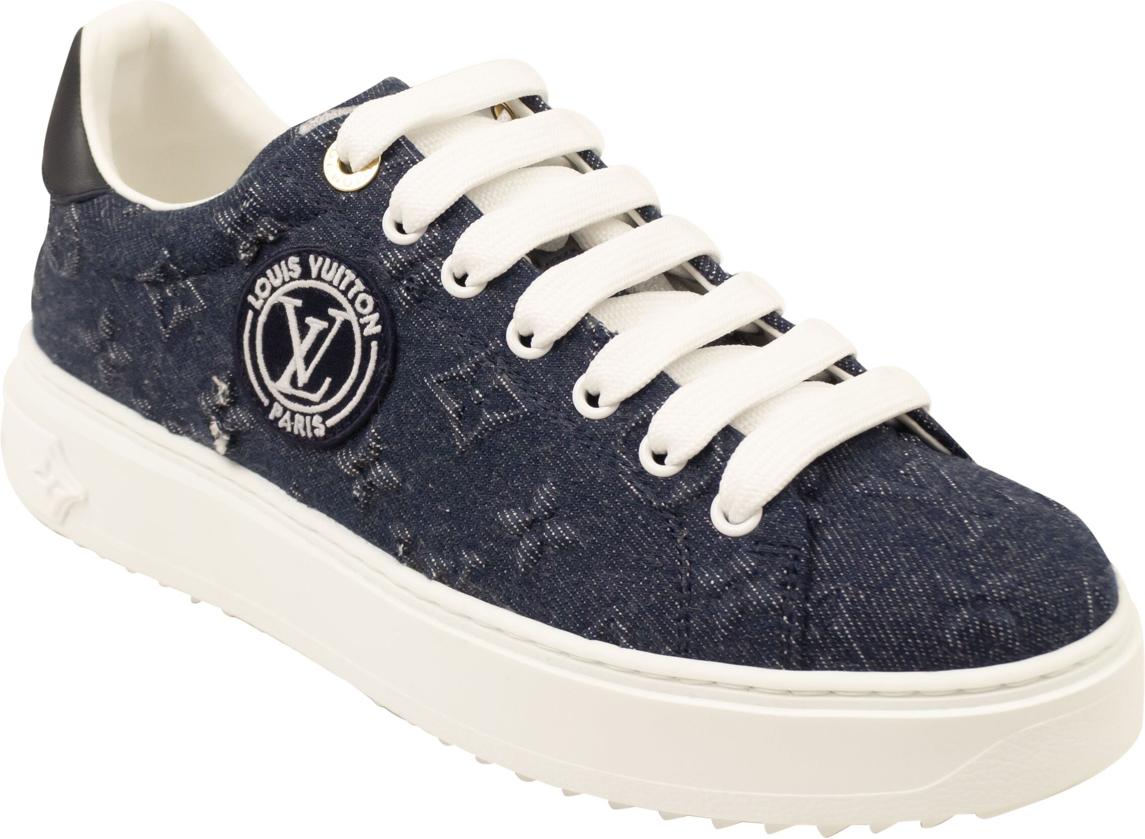 Louis Vuitton Blue Denim Time Out Logo Lace Up Sneakers EU 39 female