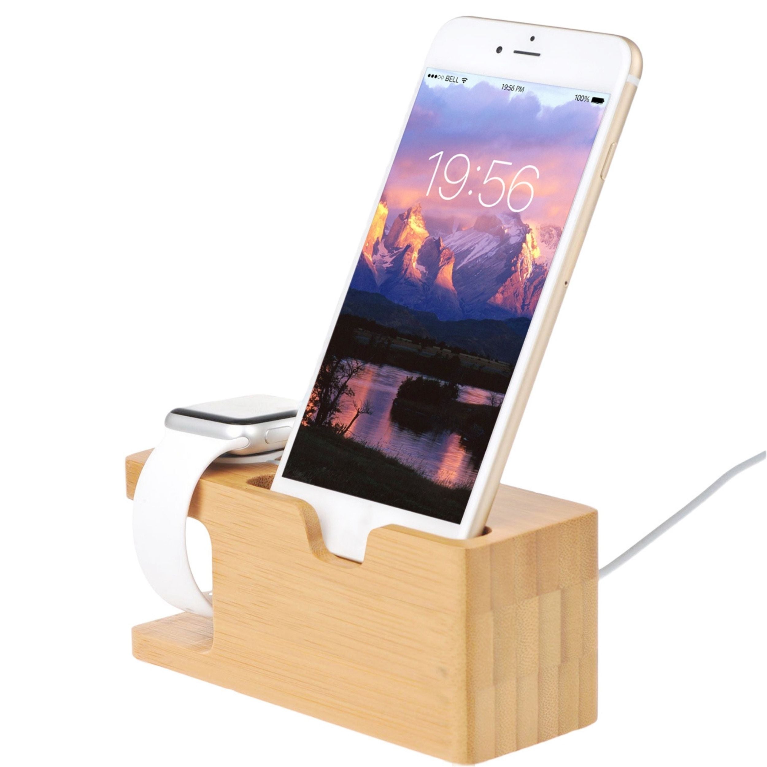 Fresh Fab Finds Bamboo Wood Charging Stand for Apple Watch 42mm 38mm Universal Phone Holder Dock Station iPhone X XS Max XR Galaxy S10/S9+ Google Nexus 6 One Size