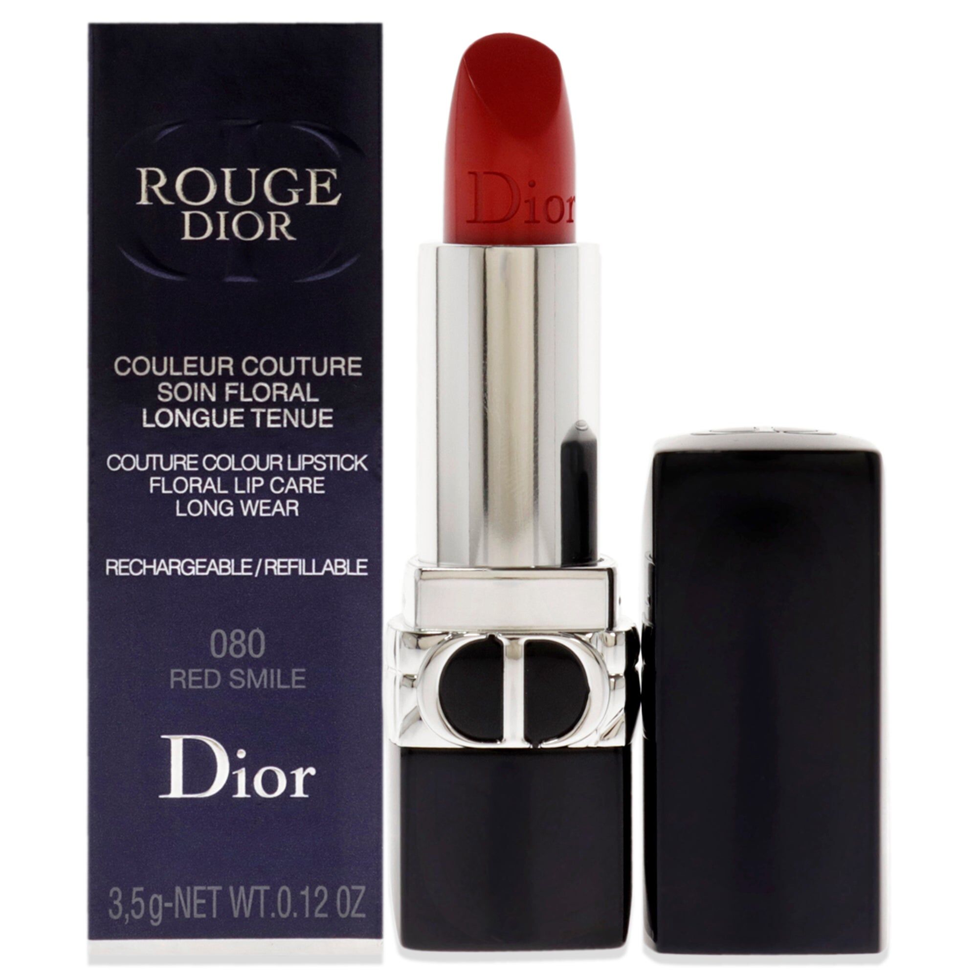 Rouge Dior Couture Lipstick Satin - 080 Red Smile by Christian Dior for Women - 0.12 oz Lipstick (Refillable) Small