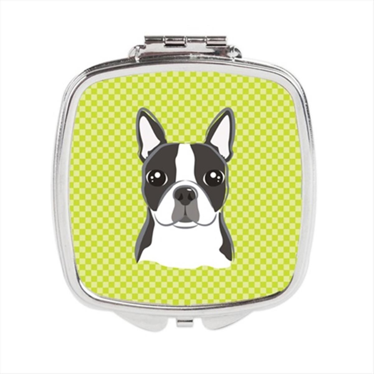 Carolines Treasures BB1265SCM Checkerboard Lime Green Boston Terrier Compact Mirror, 2.75 x 3 x .3 In. One Size