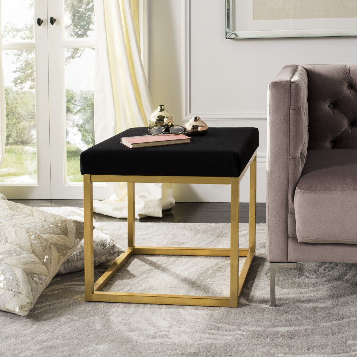 Safavieh Rowan Contemporary Glam Velvet Square Ottoman