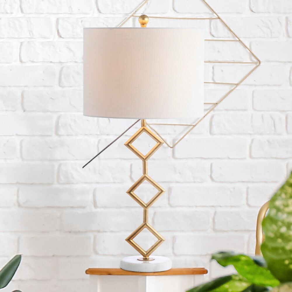 JONATHAN Y Diamante 29.5" Modern Gilt Metal with Marble Base LED Table Lamp