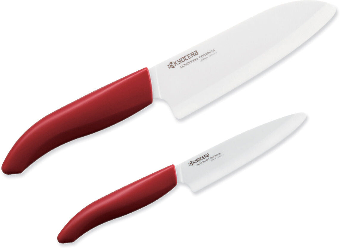 Kyocera Revolution Ceramic 5.5" Santoku & 4.5" Utility Knife Gift Set, Red