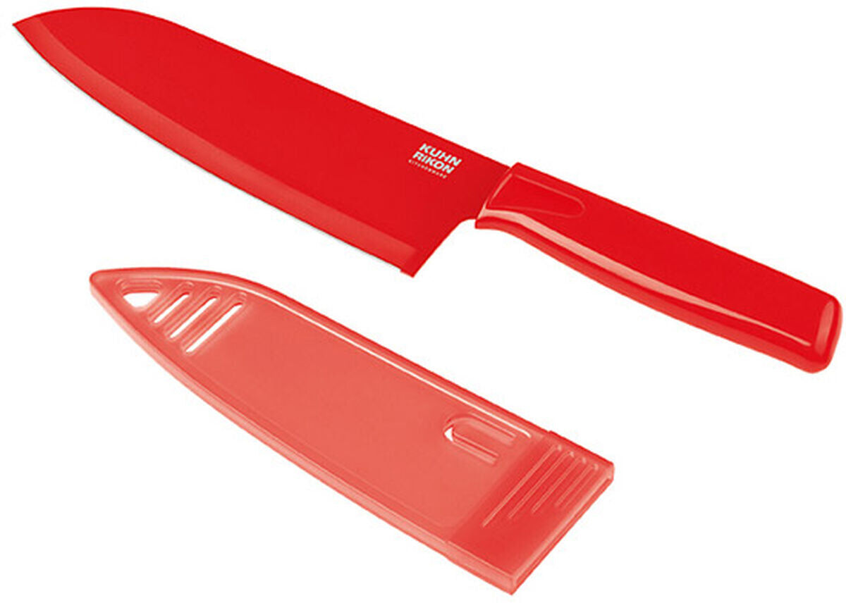 Kuhn Rikon 6 Inch Santoku Knife With Sheath, Red