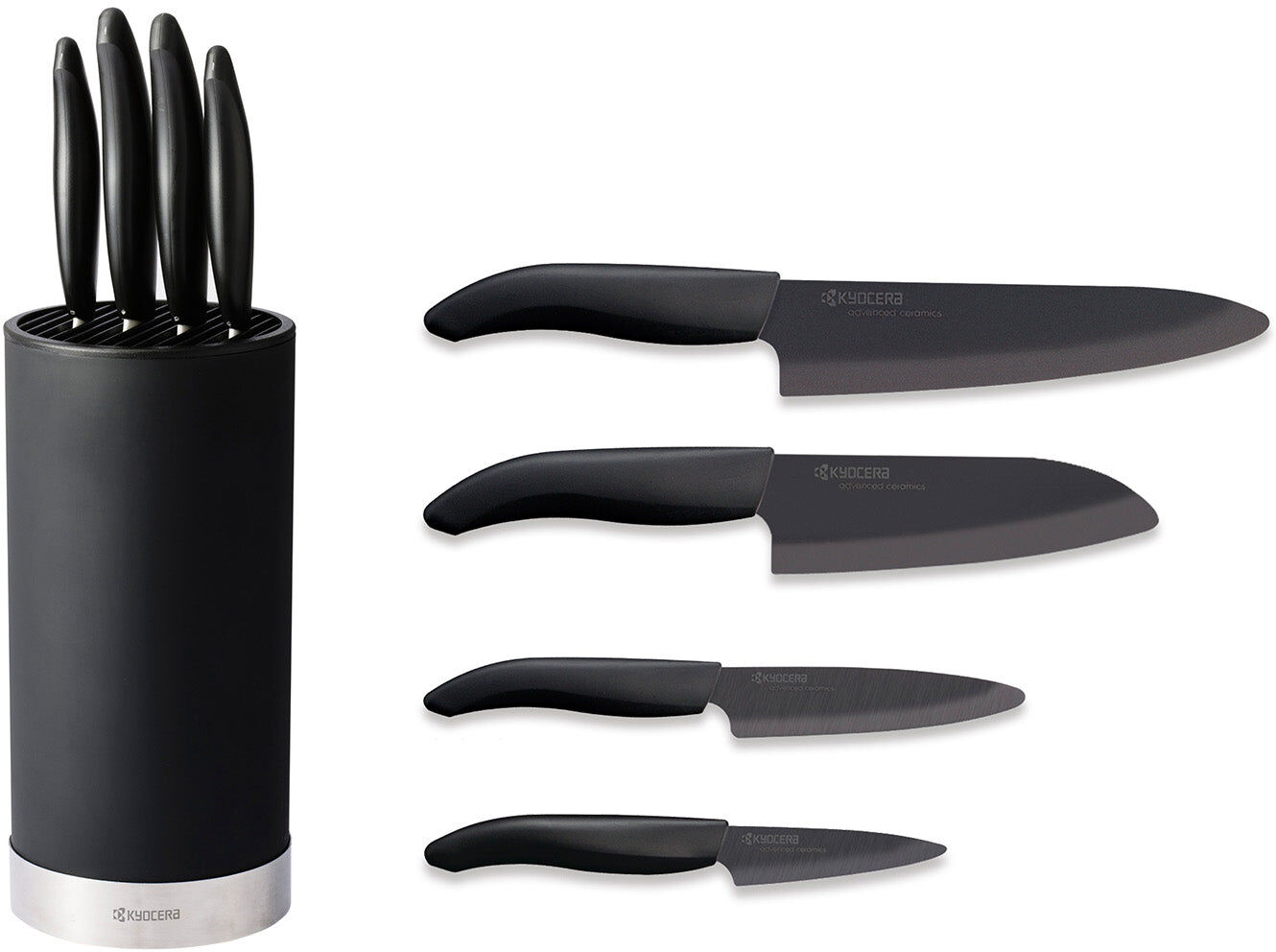 Kyocera Universal Knife Block Set w/ 4 Ceramic Knives, Black Blades