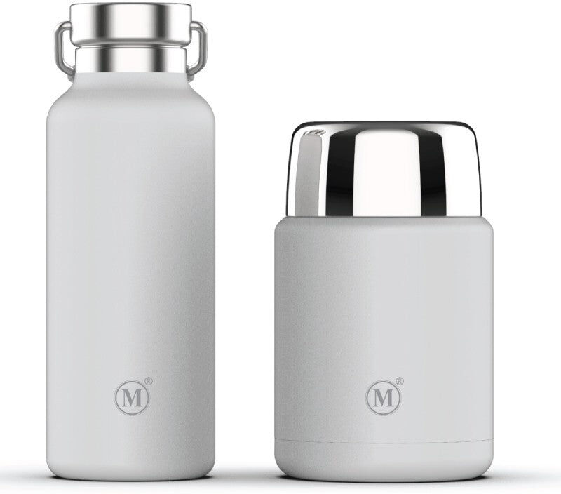 Minimal Insulated Food Jar + Flask - 17oz Set, White