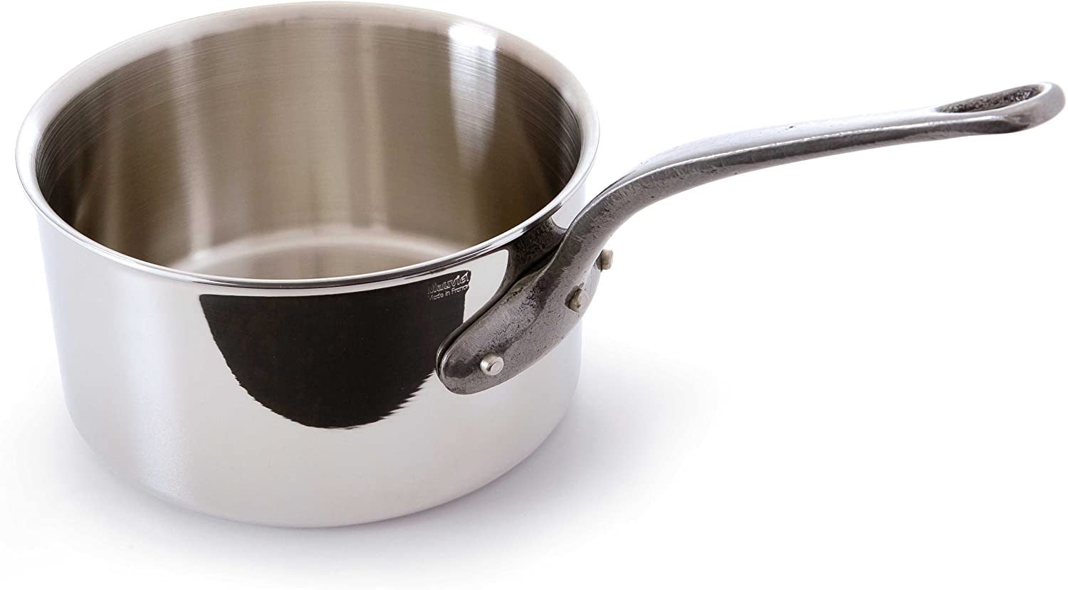 Mauviel M'Cook Ci 1.9 Quart Stainless Steel Covered Saucepan w/Cast Iron Handle, 6.3 Inch