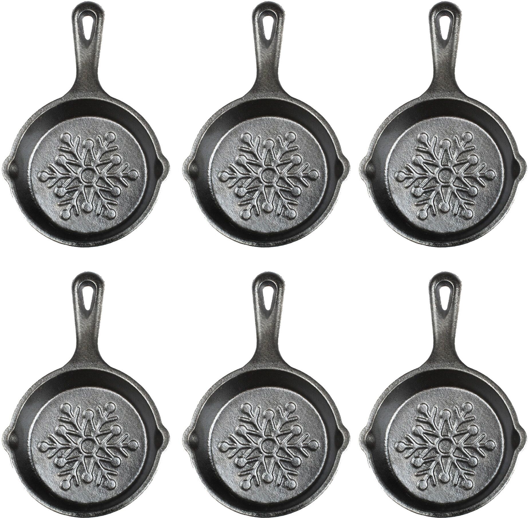 Lodge 3.5-Inch Mini Cast Iron Holiday Skillet, Snowflake Imprint, Set of 6