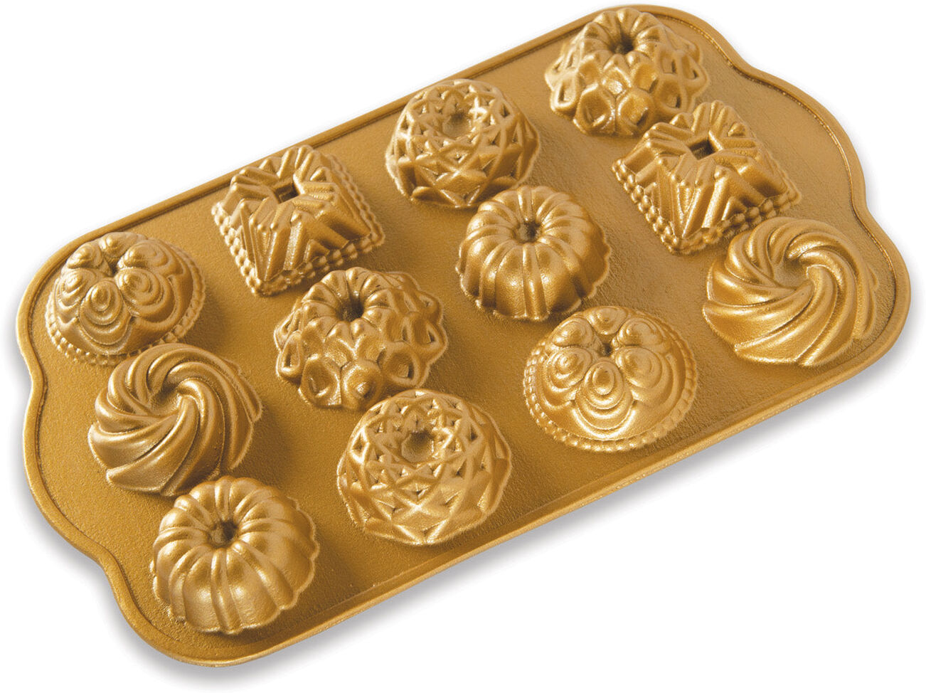 Nordic Ware Cast Aluminum Bundt Charms Pan, 12 Cavity, Gold