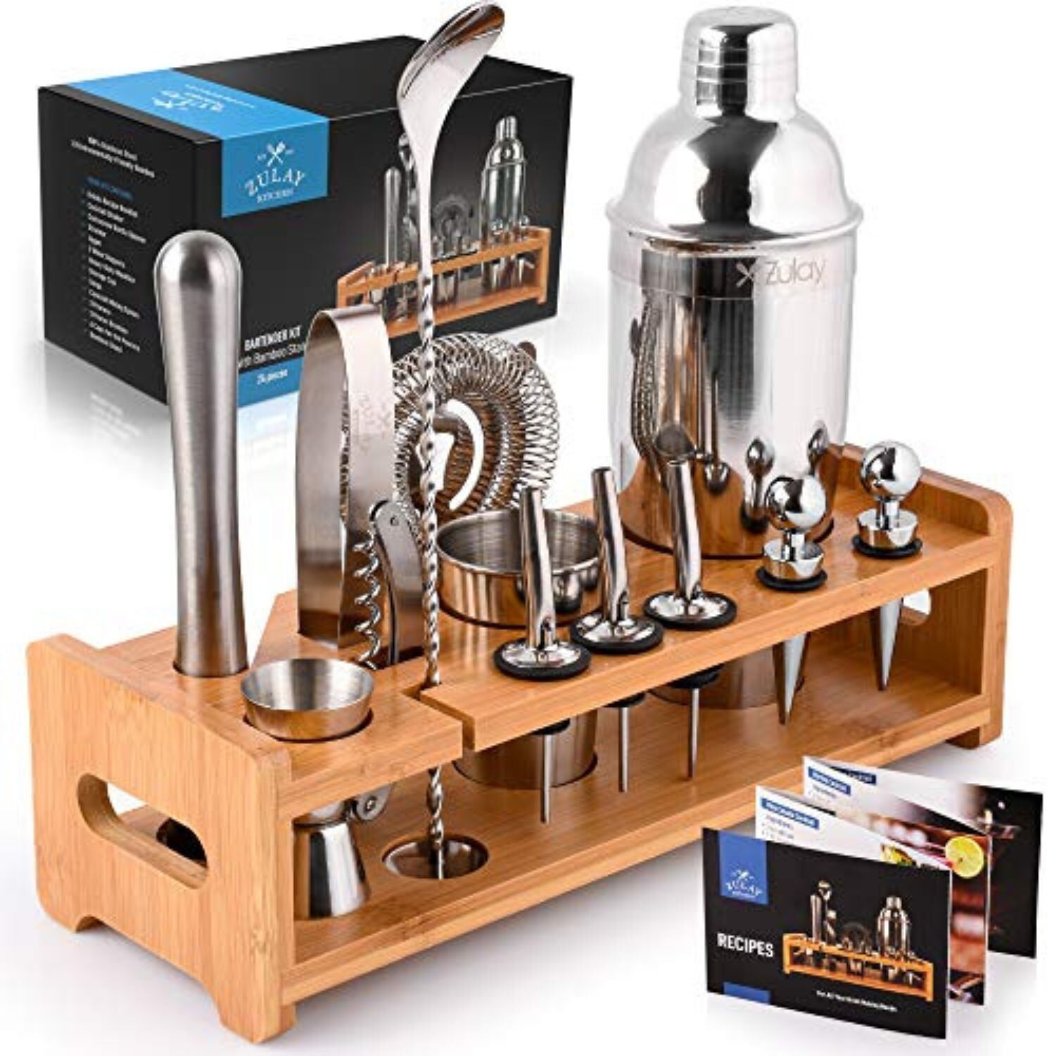 Zulay Kitchen 24-Piece Stainless Steel Bartender Set Kit